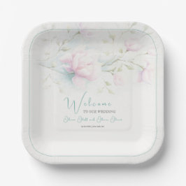 Pink Magnolia Wedding Willkommen Pappteller