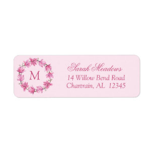 Pink Magnolia Wreath Custom Return Address Label