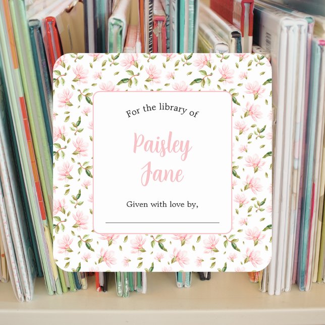 Pink Magnolias baby shower bookplate sticker (Von Creator hochgeladen)