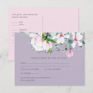 Pink Magnolias Lavender Eucalyptus Wedding rsvp Postkarte