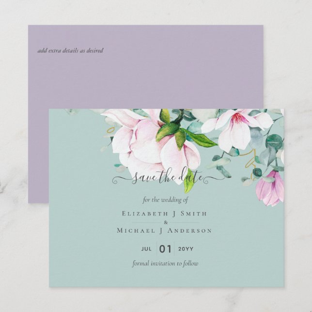 Pink Magnolias Lilac Eukalyptus Wedding Rett Dates Postkarte (Vorne/Hinten)