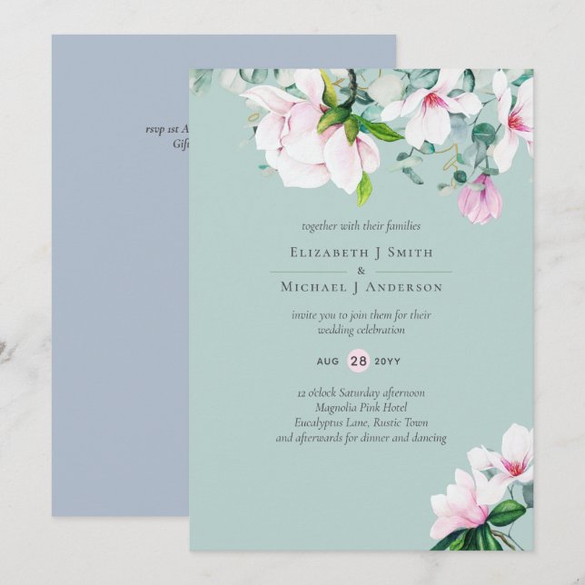 Pink Magnolias Sage Eukalyptus Dusty Blue Wedding (Vorne/Hinten)