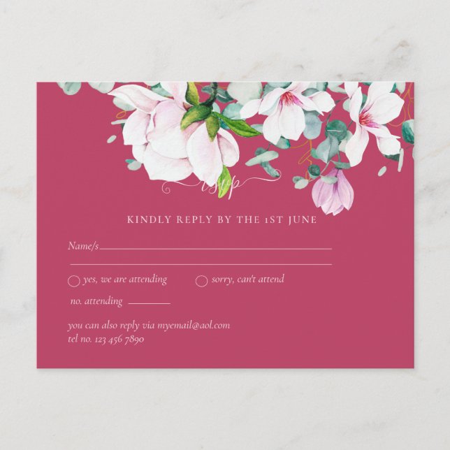 Pink Magnolias Sage Eukalyptus Wedding rsvp Postc Postkarte (Vorderseite)