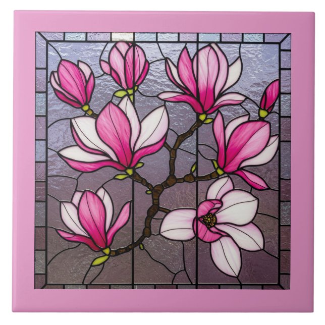 Pink Magnolias verkleidete Glastäuschung Fliese (Vorderseite)