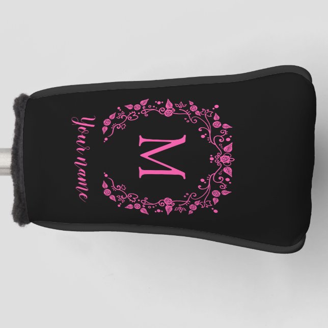 Pink mährenhafte Monogramm auf schwarz Golf Headcover (Vorderseite)