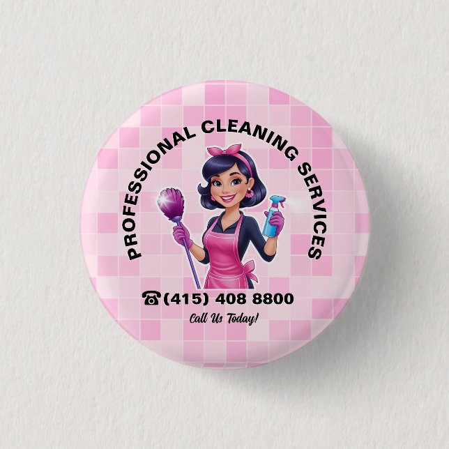 Pink Maid Janitorial Cleaning Service Button (Vorderseite)