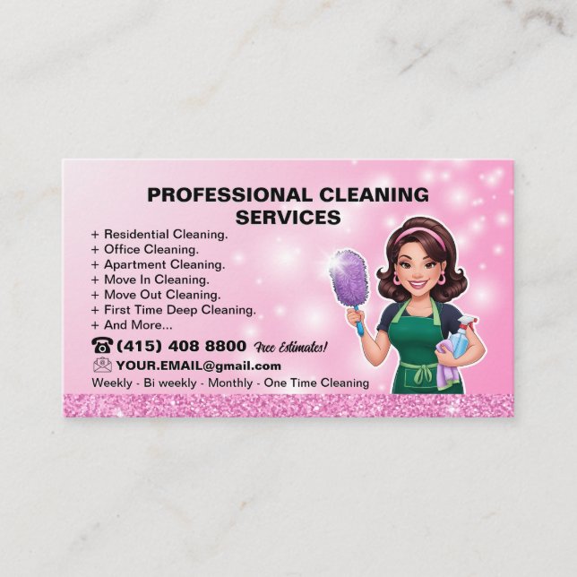 Pink Maid Janitorial Reinigungsservice Visitenkarte (Vorderseite)