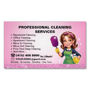 Pink Maid Reinigungsdame Hausreinigungsservice Magnetische Visitenkarte