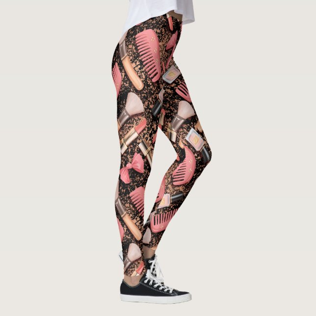 Pink Makeup Cosmetics Pattern Glitter  Leggings (Rechts)