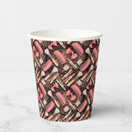 Pink Makeup Cosmetics Pattern Glitter Pappbecher