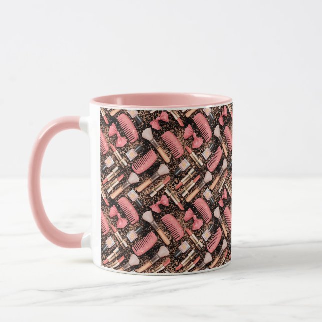 Pink Makeup Cosmetics Pattern Glitter  Tasse (Links)