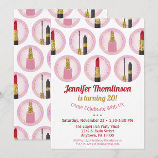 Pink Makeup Kosmetik Geburtstag Einladung Lipstick