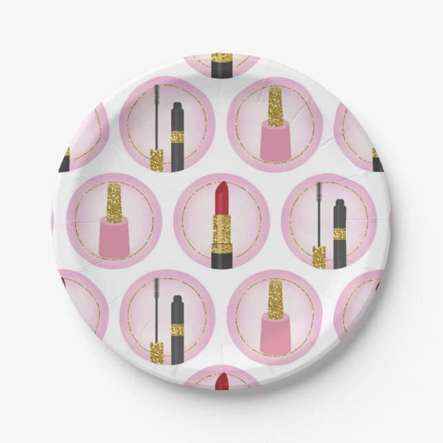 Pink Makeup Kosmetik Muster Kosmetologie Pappteller (Vorderseite)