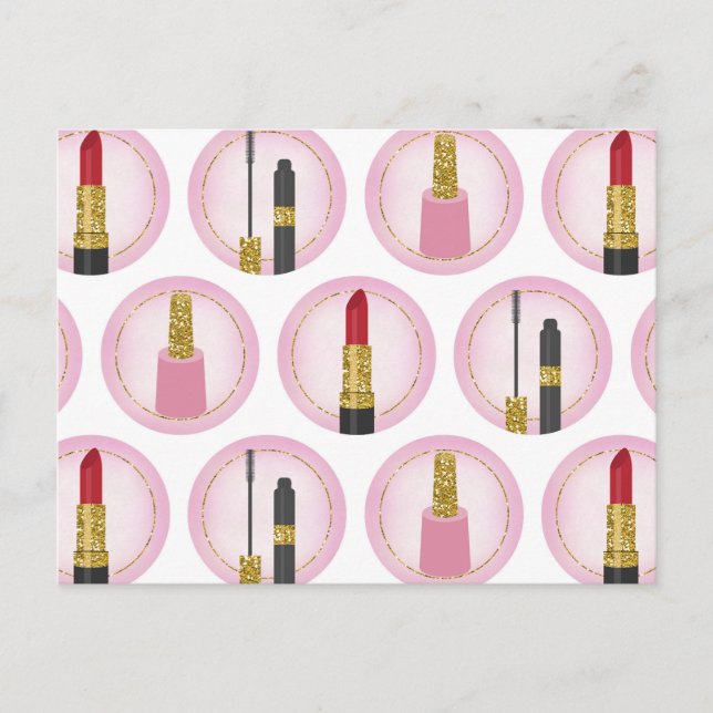 Pink Makeup Kosmetik Muster Kosmetologie Postkarte (Vorderseite)