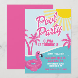 Pink Malibu Pool Party birthday Einladung