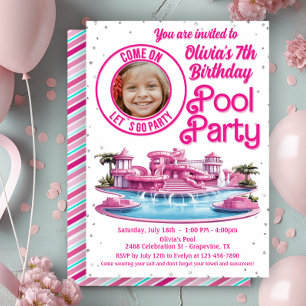 Pink Malibu Puppen-Poolparty  Einladung