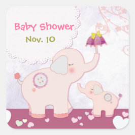 Pink Mama n Baby Elephants Babydusche Quadratischer Aufkleber