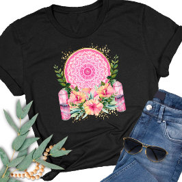 Pink Mandala Crystal Blume Watercolor Boho T-Shirt