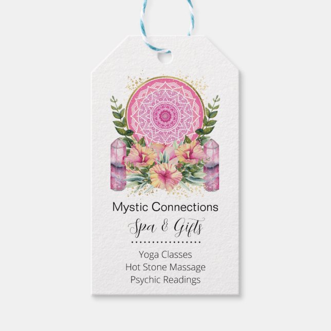 Pink Mandala Crystals Blume Energie Yoga Reiki Wel Geschenkanhänger (Vorderseite)