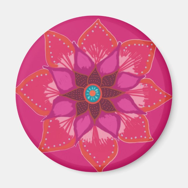 Pink Mandala flower art Magnet (Devant)