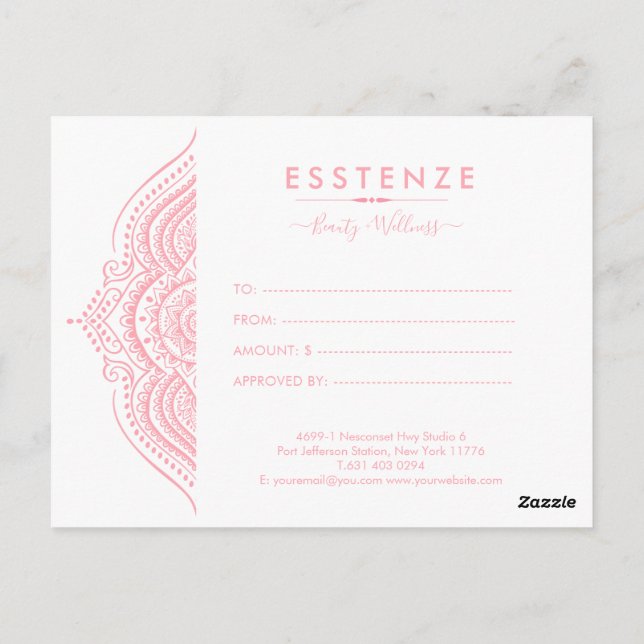Pink Mandala Geschenkgutschein Design Postkarte (Rückseite)