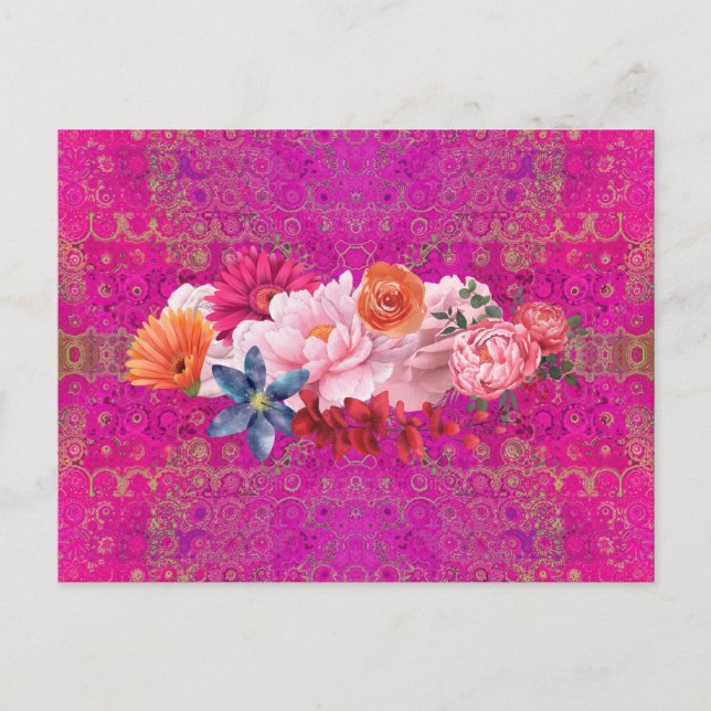 Pink Mandala Muster Blume Bouquet Postkarte (Vorderseite)