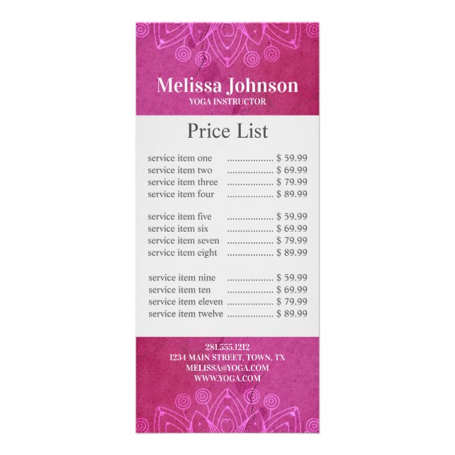 Pink Mandala Yoga Rack Card Werbekarte (Vorne)