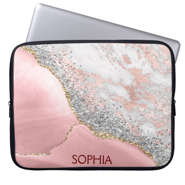 Pink Marble Agate Laptopschutzhülle (Vorderseite)