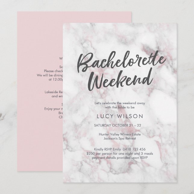 Pink Marble Bachelorette Wochenende Einladung (Vorne/Hinten)
