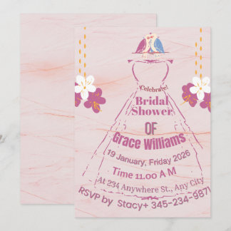 Pink Marble Bridal Gown Shower Invitation | Grace 