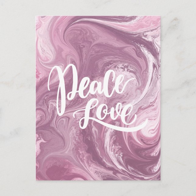 Pink Marble Peace Liebe Postcard Designer Postkarte (Vorderseite)