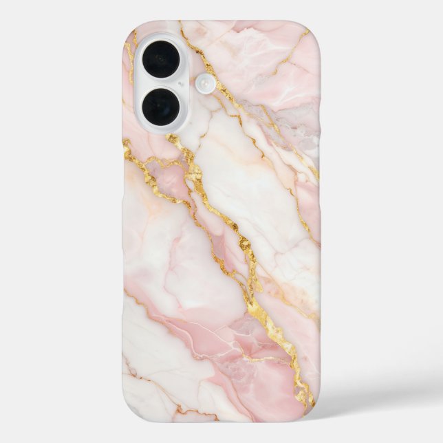 Pink Marble with Gold Veins – Elegant Design iPhone 16 Hülle (Rückseite)
