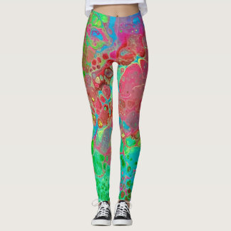 Pink marbré vert Abstrait Leggings artistiques