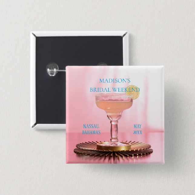 Pink Margarita Bridal Junggeselinnen-Abschied Gefa Button (Vorne & Hinten)
