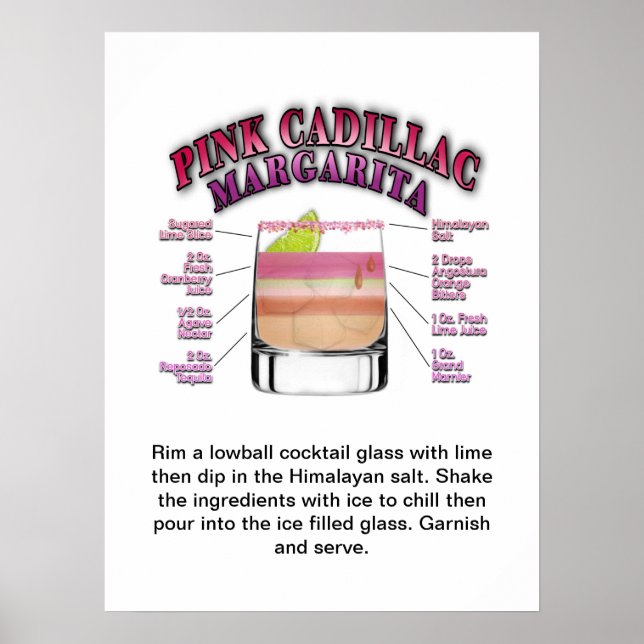 PINK MARGARITA Cocktail Rezept 18"x24" Art Poster (Vorne)
