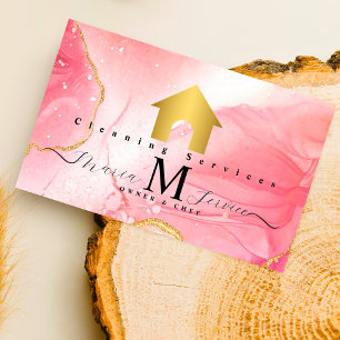 PINK-Marmor, goldfarbenes Haus - Reinigungsservice Visitenkarte