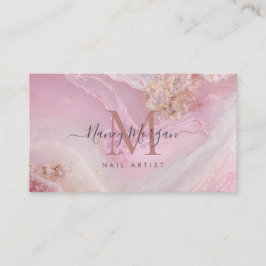 Pink Marmor Roségold-Monogramm Nageldesignerin Visitenkarte