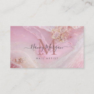 Pink Marmor Roségold-Monogramm Nageldesignerin Visitenkarte