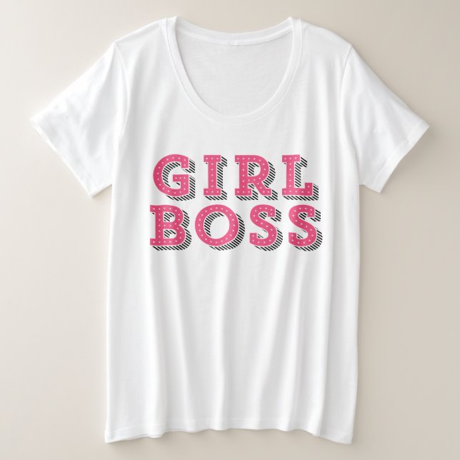 Pink Marquee Typografy Girl Boss Statement Große Größe T-Shirt (Design vorne)