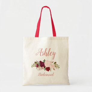 Pink Marsala Personalisiert Floral Bridesmaid Tragetasche
