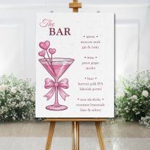 Pink Martini Brautparty-Bar-Menüschild | Cocktail