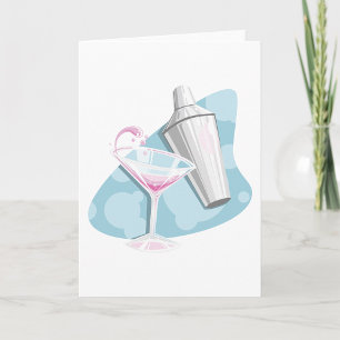Pink Martini Cocktail und silberner Shaker Karte