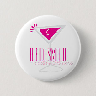 Pink Martini Glass Bridesmaid Button