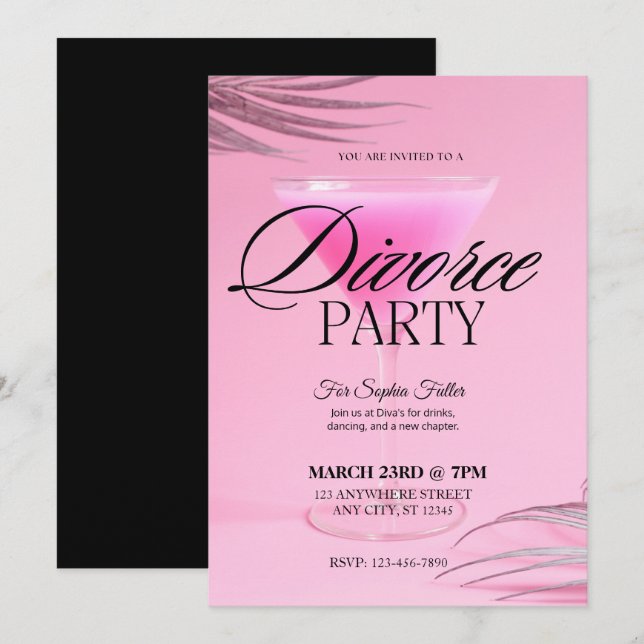 Pink Martini Glass Divorce Party Einladung (Vorne/Hinten)