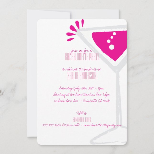 Pink Martini Verre Bachelorette Invitations (Devant)