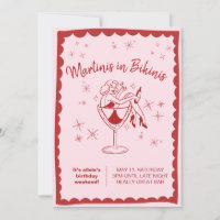 Pink Martinis im Bikini Geburtstagseinladung