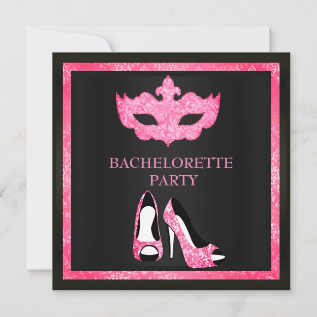 PINK MASK ELEGANT BACHELORETTE MASQUERADE PARTY EINLADUNG (Vorderseite)