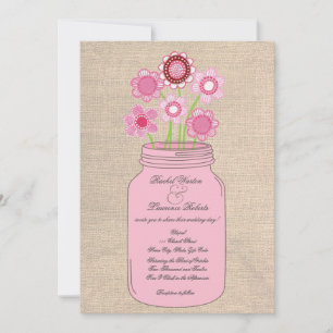 Pink Mason Jar Blume & Burlap Wedding Einladung