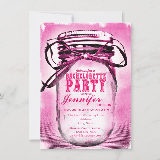 Pink Mason Jar Junggeselinnen-Abschied Einladungen (Vorderseite)