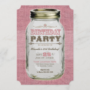 Pink Mason Jar Vintag Look Geburtstagsparty Einladung
